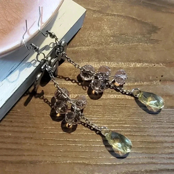 Bohemian Silver Bows Pale Faceted Glass Beads Long Chain Earrings - Picture 4 of 9